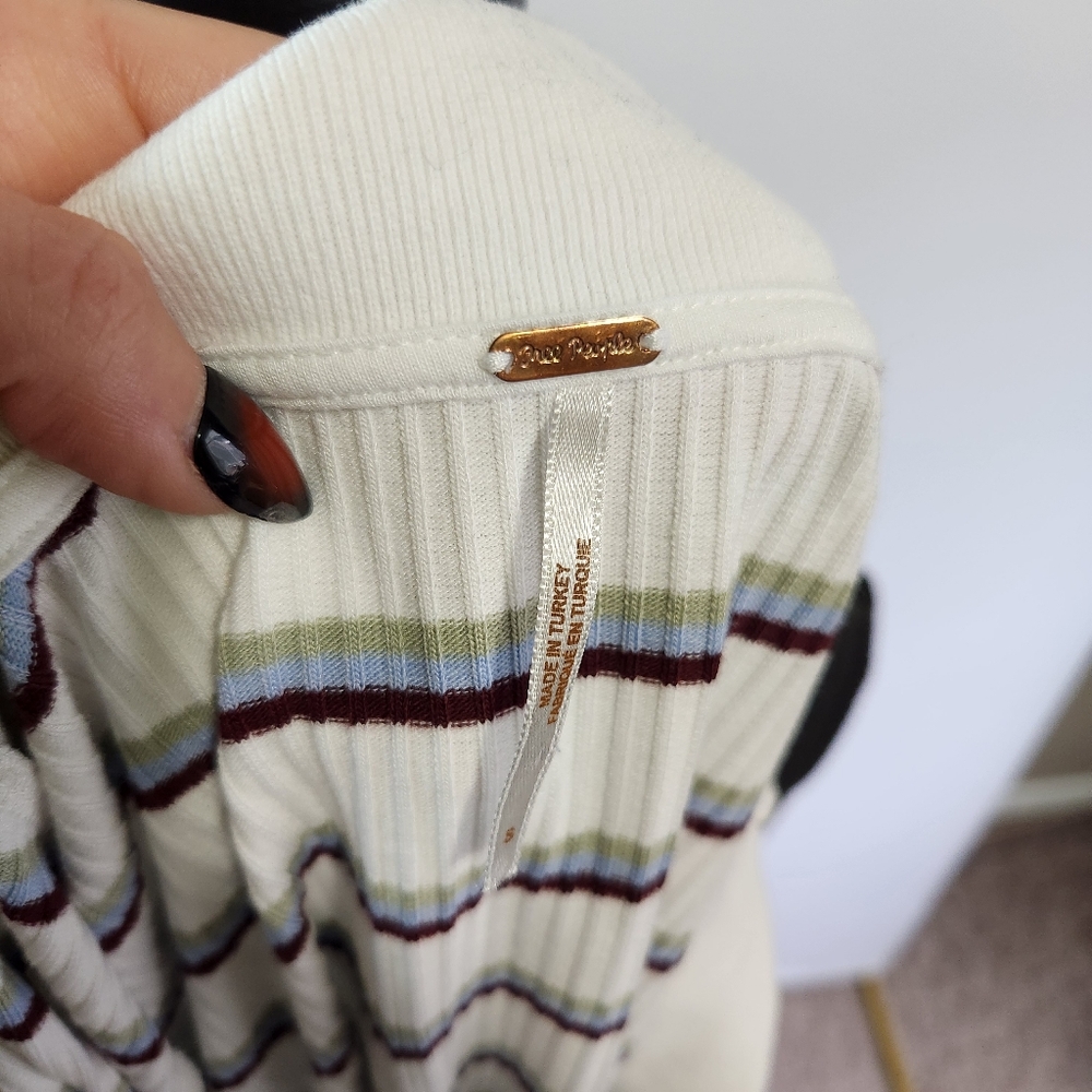 Free People White,Pistachio green,light blue and maroon striped V-neck Shirt - Picture 2 of 5